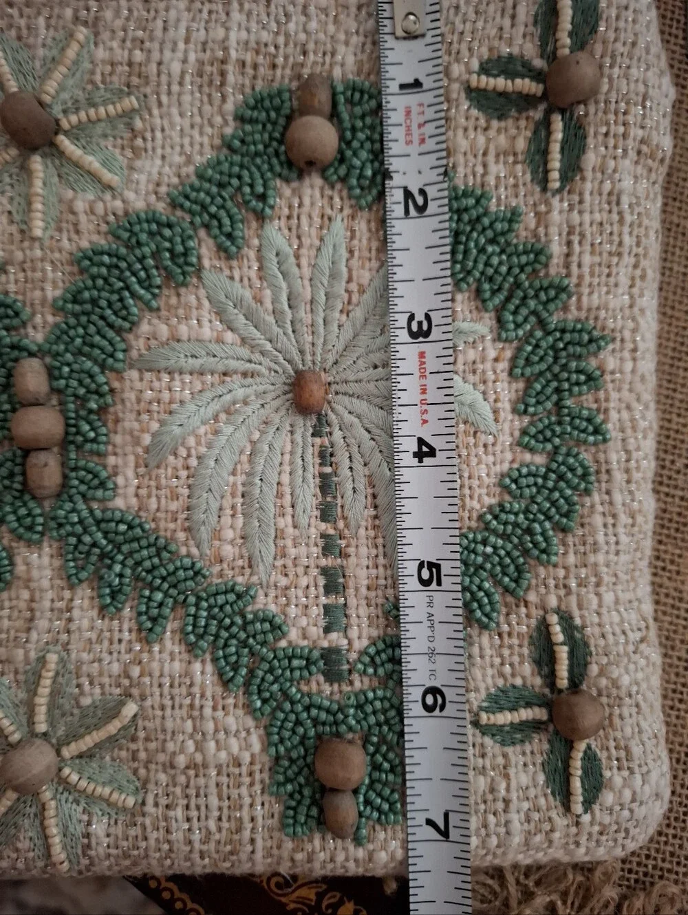 Handcrafted Beaded Green Palm Tree Coastal Medium Size Pouch NWT